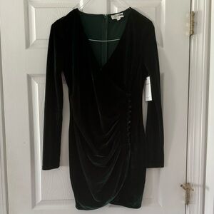 Green velvet mini dress
